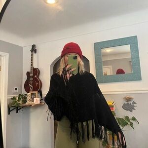 Black Fringe Poncho